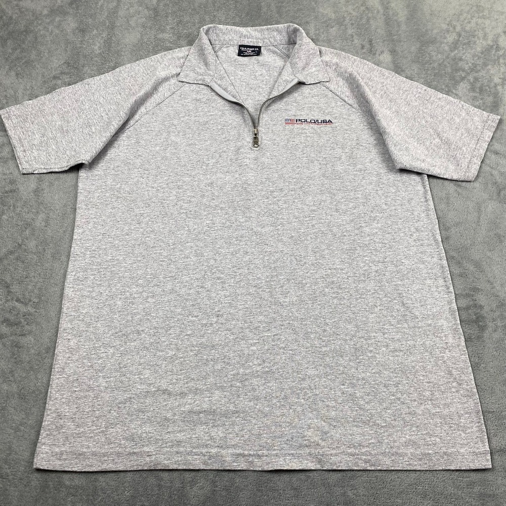 Polo Jeans Co Men L Quarter Zip Golf Shirt Y2K Gray USA Flag Logo Raglan Cotton